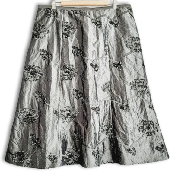 ADDITION ELLE / Ribbon Floral Applique Midi Length Skirt Satin Gray Sz 16 - Picture 1 of 16
